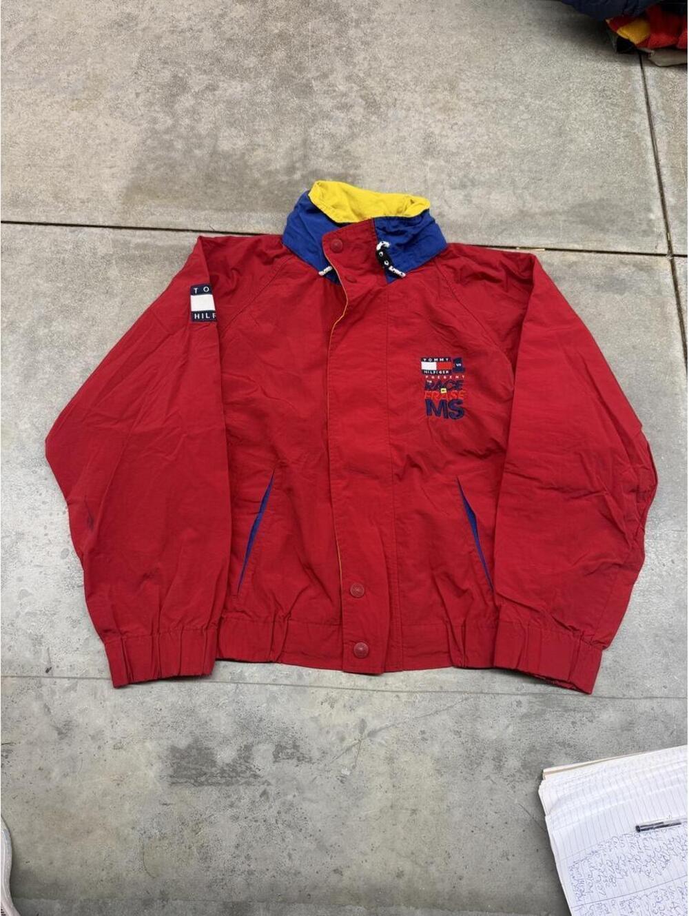 vintage tommy hilfiger race to erase ms maraton red flag windbreaker jacket